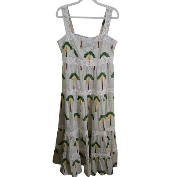 Calypso St.  Barth NWT Tropical Palm Tree Crochet Lace Tiered Maxi Dress Size L - Picture 1 of 8